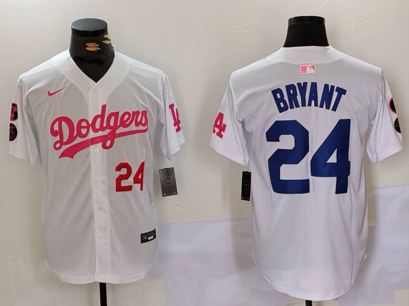 Men Los Angeles Dodgers 24 Bryant White pink joint name 2024 Nike MLB Jersey style 2